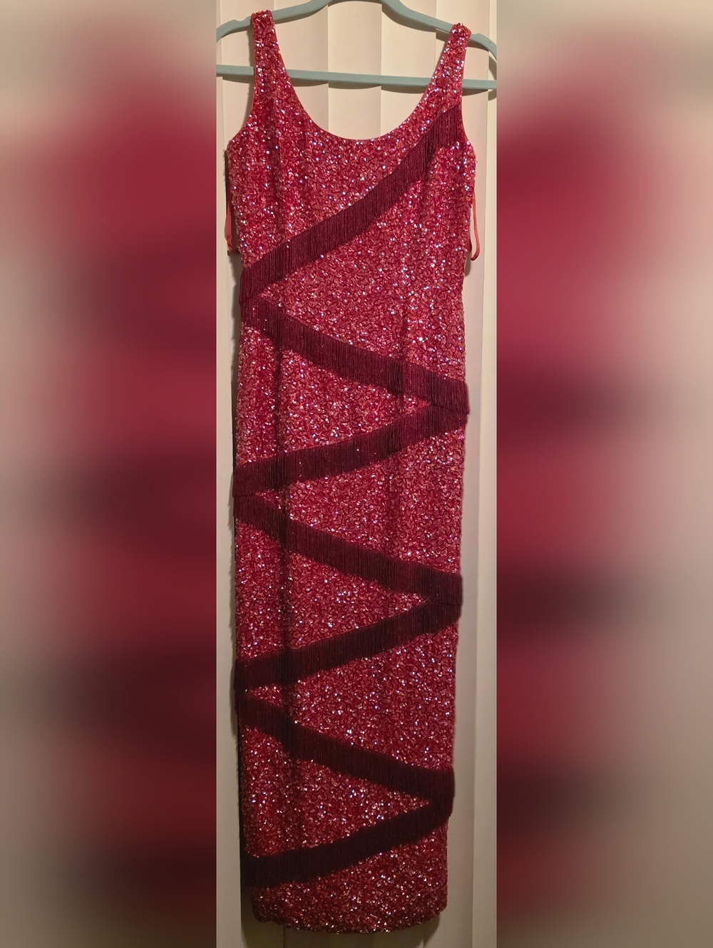 Red Sequin Fringe Slip Dress Bruce Arnold